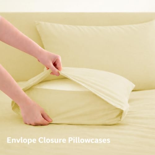 Image of LANE LINEN 100% Organic Cotton Fitted Bedsheet for Double Bed - Vanilla
