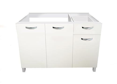 ✅ [MATERIALI DI ALTA QUALITA'] La struttura e le ante di questo mobile sotto lavello cucina sono realizzate con nobilitato di spessore 18 mm, rivestito con carta melaminica da 120 gr, che garantisce una finitura anti-graffio resistente nel tempo. La struttura interna del mobile da cucina è irrobustita con 2 fasce H100 mm poste sul retro interno del mobile, maniglie in acciaio cromato lucido con interasse 96 mm, piedini H 100 mm in pvc verniciati alluminio e guide metalliche estraibili.