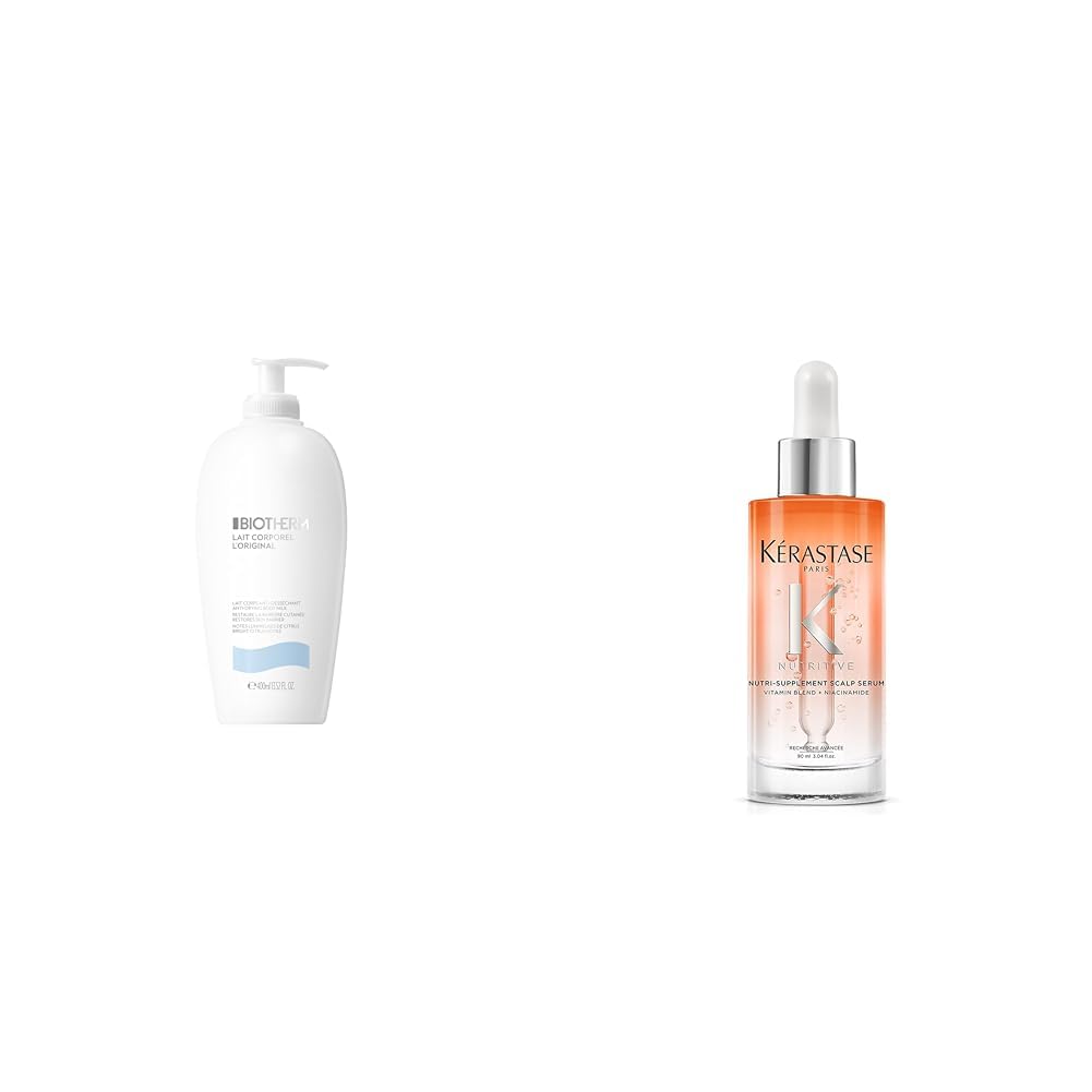 Biotherm x Kérastase Trockene Haut Routine, Biotherm Lait Corporel L'Original, Bodylotion für intensive Feuchtigkeitspflege, 400 ml & Kérastase Nutritive, Nutri-Supplement Scalp Serum 90 ml