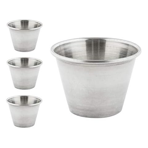 kitchen stars Pack of 4 - Premium Brushed Stainless Steel Commercial Grade Ramekins Condiment Sauce Cups Serving Pots Dip Bowls - 2.5oz 75ml Cover