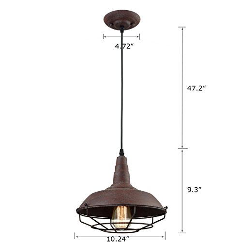 Daycent Industrial Nautical Metal Wire Caged Barn Pendant Light Fixture Kitchen Island Lighting, Rust Finish #TOP4