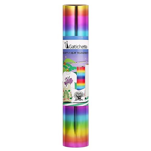 Image of Gatichetta Metallic Foil HTV Roll Holographic Rainbow Heat Transfer Vinyl, 12 inch X 6ft Chrome Iron on Vinyl for DIY Tshirts, Fabrics, Garments