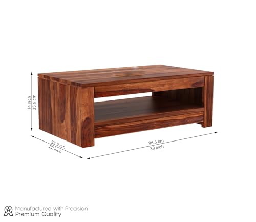Image of Solid Sheesham Wood Wooden Centre Table Coffee Table Center Table Teapoy for Living Room Wooden Home Furniture | Teak Finish