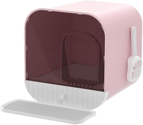 Runsweat猫用トイレボックス ドーム型 引き出し式 猫砂のこぼれ防止 お手入れ簡単 密閉式 抗菌・防臭 コンパクト (ピンク)