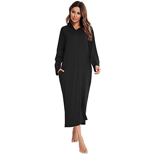 Robe de chambre à capuche et fermeture éclair longue pour femme en polaire douce