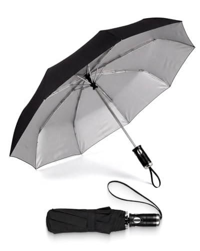 Image of Destinio Umbrella for Man - Large Size, Fully Automatic, Windproof Fibreglass Ribs, UPF 50+ Sun Protection, Premium 210T Pongee, Foldable Travel Umbrella for Rain for Men and Women - 3 fold Compact Easy to Carry (Auto open auto close)