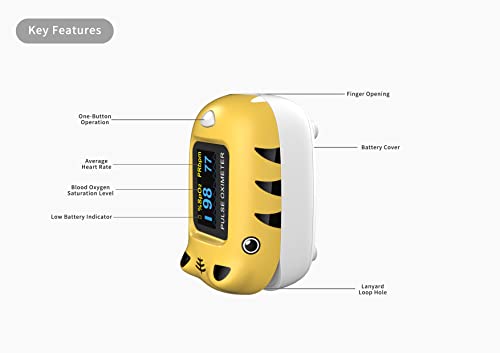 FaceLake FL400Y Pulse Oximeter Blood Oxygen Saturation Monitor, Neck/wrist Cord, Carrying Case and Batteries included, Yellow