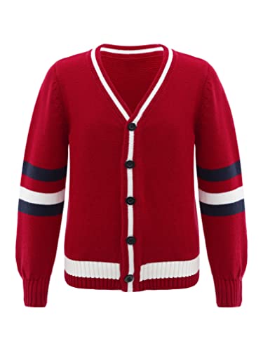 easyforever Kids Girls Boys Cardigan V-Neck Knitted Sweater Striped Print Button Up School Uniform Knitwear Outerwear4