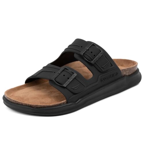 Image of Nautica Men's Sandals - Casual Slides with 2 Adjustable Buckle Straps and Cork Footbed for Ultimate Comfort and Style (Regular /Wide Width, Big Size)