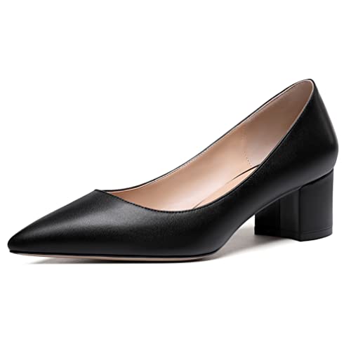 WAYDERNS Women's Matte Slip On Pointed Toe Chunky Low Block Heel Pumps Shoes 2 Inch