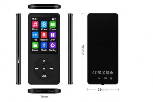 Image of Xzor Bluetooth MP3 Player with 1.8 inch Display - Built-in Speaker, FM Radio, eBook | Voice Recorder | Wired Earphones Included | 7 EQ Modes | 48-Hr Battery | Expandable Up to 128GB | Matte Black