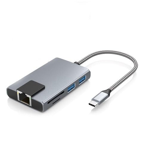 Adaptador USB C a Ethernet, 7 en 1 USB C Dock 4K HDMI, RJ45 1000 Gigabit Ethernet, carga PD de 100 W, 2 puertos USB-A 3.0 de 5 Gbps, lector de tarjetas SD/TF para MacBook Pro/Air, iPad Pro, XPS,