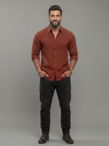 Image of NexaFlair Men's Regular Fit Solid Pattern Laffer Cotton Shirt with Long Sleeve Collared Neck Standard Length and Button Down Closure Type | Mens Casual Shirts | Man's Formal Shirts