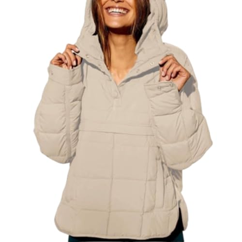 Women's Oversized Hooded Puffer Jacket Quilted Lightweight Winter Warm Pullover Padded Hoodies Coat Warm Packable