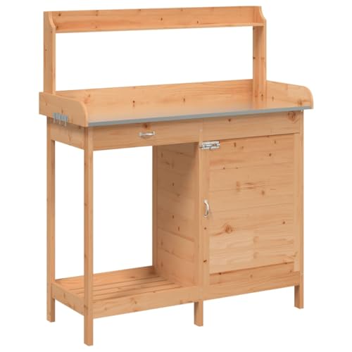 vidaXL Pflanztisch mit Schrank, Gärtnertisch mit Stauraum, Blumentisch für Terrasse Garten, Gartenarbeitstisch, Braun Massivholz Tanne