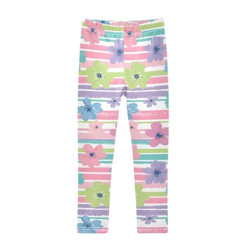 ALAZA Girls' Leggings Children's Yoga Pants Skinny Printed Dance Cute Hibiscus Flower Comfortable 4T