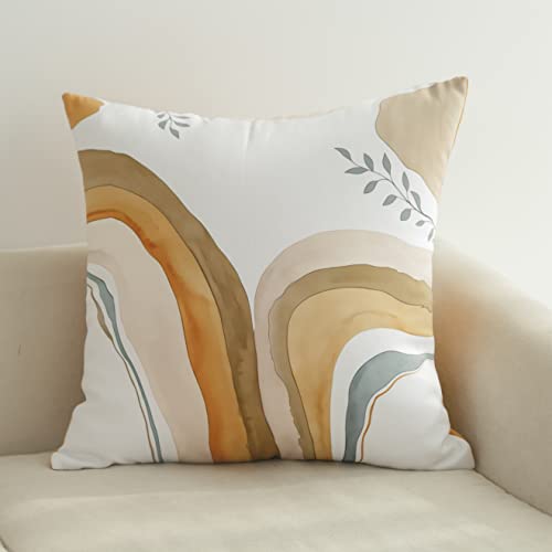 Tritard Boho Throw Pillow Covers Velvet Mid Century Modern Pillow Covers Bohemian Aesthetic Minimalist Abstract Square Pillowcases Home Decor For Bed, Sofa, Living Room, Orange,18X18 Inches, Set Of 2 #TOP3