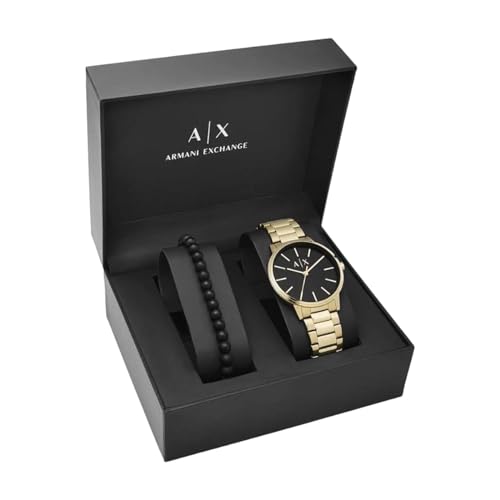 Image of A|X Armani Exchange Men's Watch with Three-Hand Analog Display and Stainless Steel or Leather Band, Watch for Men, Gold, bracelet