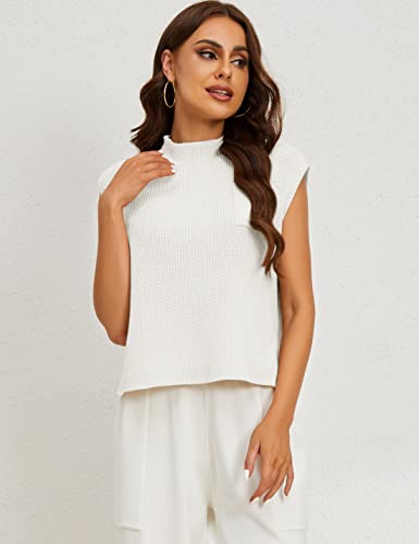 Image of Himosyber Women's Solid Sleeveless Vest Mock Neck Cap Sleeve Knitwear Sweater Tops
