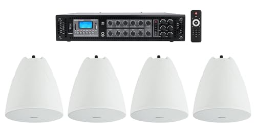 Rockville Bundle RCS180-6 180 Watt 6 Zone 70v Commercial/Amp/Bluetooth Bundle with (4) PEN-65T White 6.5
