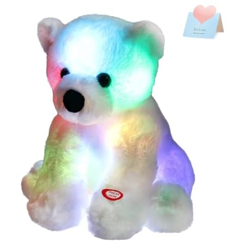 BSTAOFY Glow Polar Bear Light up Stuffed Animal LED Night Light Soft Plush Toy Adorable Birthday Valentines Mother's Children's Day for Toddler Kids, White, 9.5'' Cover