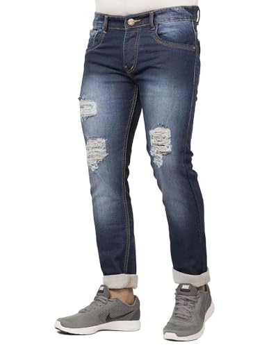 Image of Men's Slim-Fit Denim Jeans, Light Blue(TFD-95) (in, Numeric, Regular, Standard, DARKBLUE)
