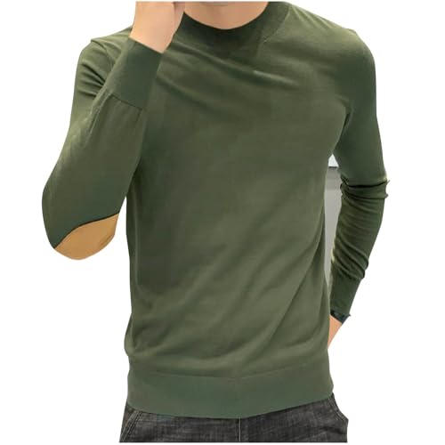 Dgoopd Mens Sweater with Elbow Patches Crew Neck Pullover Sweater Plus Size Knit Sweater Casual Long Sleeve Sweaters