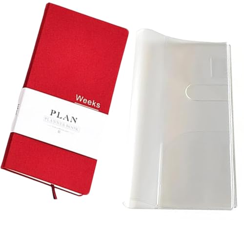 ZJSYTQS Undated Weeks Planner Notebook Schedule Organizer Agenda Year Month Week Plan A6 Notebooks(Red with cover)