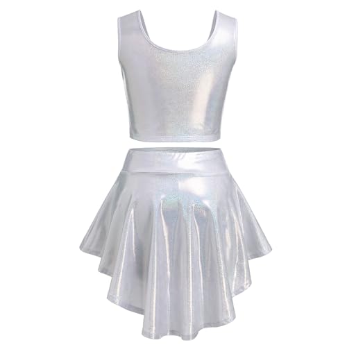 ABAFIP Women Rave Outfits Shiny Crop Top High Low Skirt with Shorts 3 piece Music Festival Clothes set3