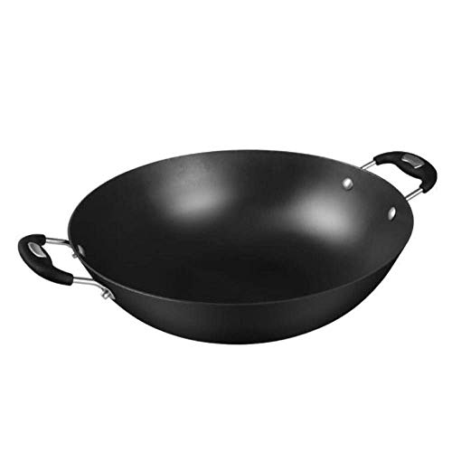 WRMIGN Cast Iron Wok Old-Style Double-Ear Pig Iron Wok Non-Stick Pan Uncoated Round Bottom Gas Anti-scalding Double-Ear Household Large Iron Wok,Roundbottom-36cm