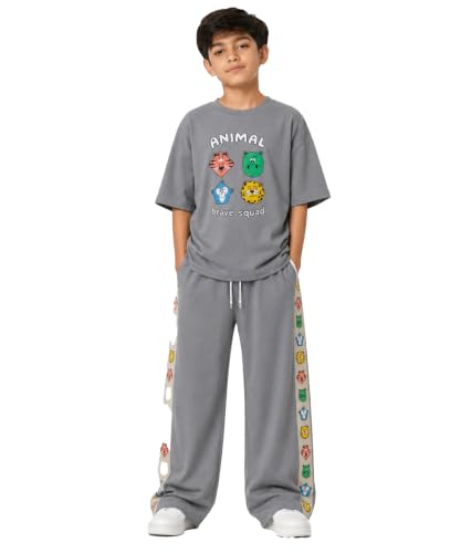 Image of SHODOX Boys Poly Blend Relaxed Fit Co-Ord Set | Printed T-Shirt & Track Pants | Soft Breathable Stylish Summer Casual Comfort Wear for Boys