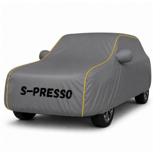Image of Premium Waterproof Car Cover for S-Presso | Soft Cotton Lining Heavy Duty Triple Stitched Heat Resistant Outdoor Cover Comes with Mirror and Antenna Pocket Full Bottom Elastic (Zig Zag Grey)