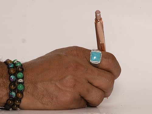 Opulent 925 Sterling Silver Tiger’s Eye or Turquoise Ring- Flat top Tiger's Eye- Goth, Signet and Turkish Men Ring for thumb, index, middle, ring, and pinky finger. December Birthstone3