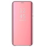 Carcasa Samsung Galaxy S7 Flip Fundas Espejo PC Clear View Transparente 360° Protectora Anti-Choque Ultra Delgado con Función de Soporte Cover para Galaxy S7 Edge 2016 (S7 Edge, Oro Rosa)