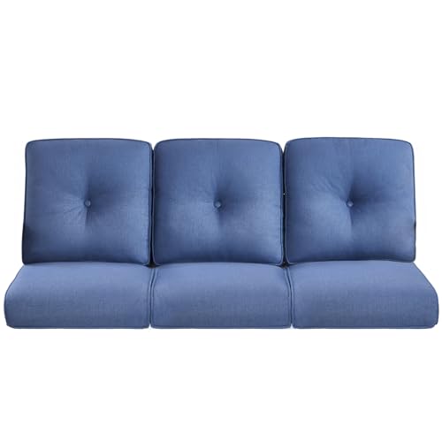 ACTREST Pop 22x25/22x24 Outdoor Cushions for Patio Couch Chairs Set of 3 - High Back Outside Seat Cushions for Wicker Rattan Dining Rocker Glider Loveseat 3-Seater Sectional Sofa - Navy Blue/Button