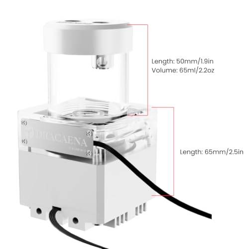 Image of dracaena.io High Flow 650L /H PC Water Pump Combo with Colorful LED and 65ml 50mm (1.9in) Reservoir - 12W, 0.7A, 65mm x 65mm x 115mm (2.6 x 2.6 x 4.5in), White
