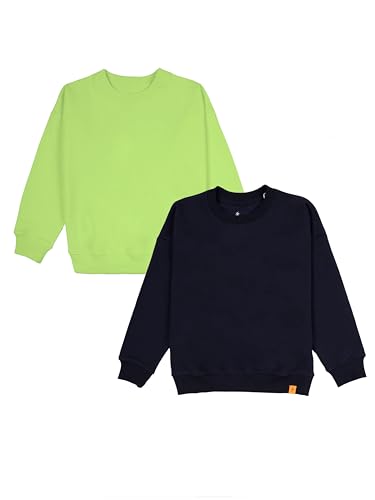 Image of KiddoPanti Boys Solid Round Neck Full Sleeve Fleece Sweatshirt | 60% Cotton 40% Polyester | Soft Warm Winter Pullover | Ribbed Cuffs & Hem | Casual Winter Sweatshirt for Kids