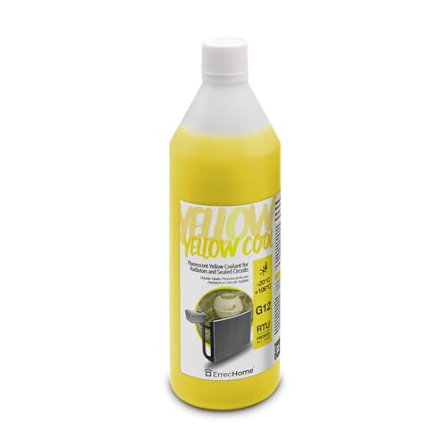 ErrecHome Yellow Cool, líquido para radiador amarillo fluorescente -20°C, anticongelante G12 con paquete inhibidor de base orgánica OAT, listo para usar, 1 litro