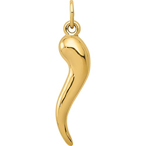 14K Yellow Gold Italian Horn Charm Good Luck Pendant