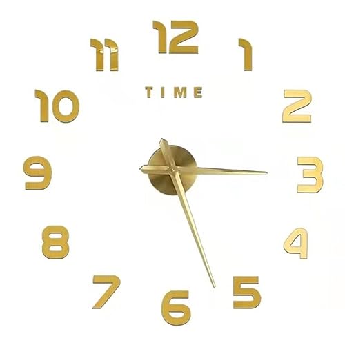 Reloj de pared decorativo digital acrílico, reloj silencioso con luz nocturna, calcomanías decorativas de pared para sala de estar y decoración del hogar (M,dorado)