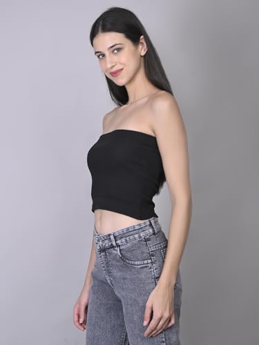 Image of SriSaras Women's Black & White Cotton Strechable Tank Tops /Crop Tops