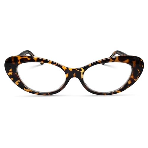 Tortoise Shell Oval Cat Eye Reading Glasses for Women with Sturdy Made - Spring Hinges Bold Frame Cateye Women's Readers - Trendy for all Face Shapes Fashion Readers for Women - Cheaters Glasses 1.0