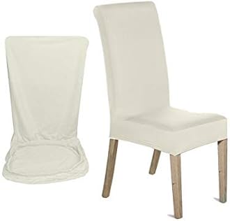 High-Back Chair Covers for Dining Room Chairs – Spandex Stretch, Universal Armless Chair Protective Slipcover, Removable & Washable for Kitchen, Wedding, Party, Banquet & Hotel, Ivory, Pack of 2