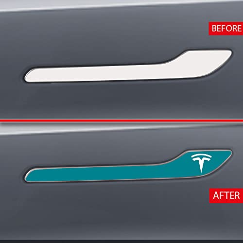 Image of IPG Compatible for Model 3 / Model Y /Juniper Door Handle Decal Sticker Wrap Kit (Set of 4) with Tesla Logo Personalize Your Tesla (Gloss Green Teal)