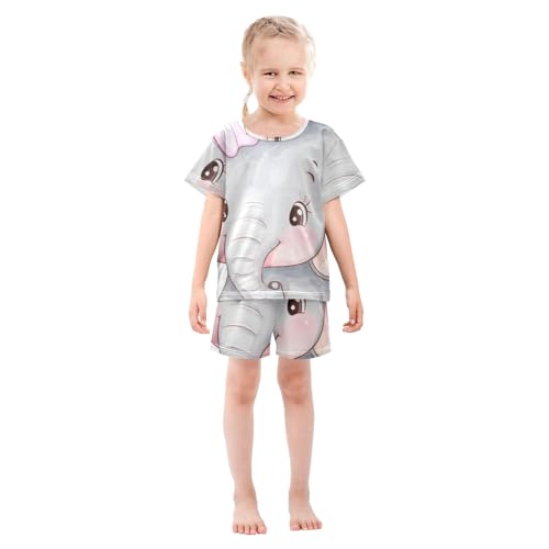 Summer Pajama Set Elephant Purple Flower, Short Sleeve Sleepwear Nightwear3