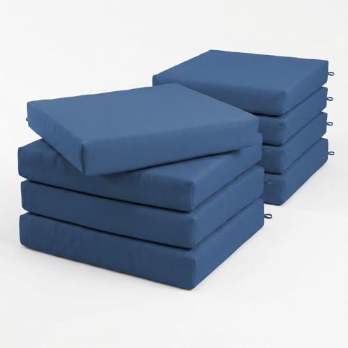 California Umbrella Outdoor Replacement Patio Chair Pad Set of 8, 18 x 18 Inch, Premium Outdoor Memory Foam, Fade Resistant, Sunbrella Fabric, Fabric Ties, Regatta