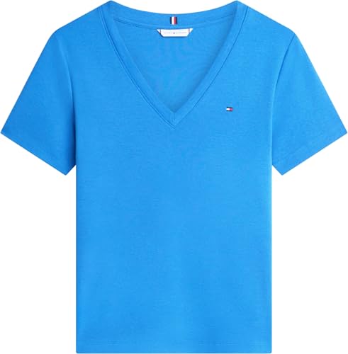 Tommy Hilfiger Damen T-Shirt Kurzarm New Slim Cody mit V-Ausschnitt, Blau (Blue Orbit), L – Ansicht 6