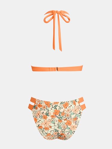 Image of CUPSHE Women's Two Piece V Neck Halter Bikini Sets Stitching Swimsuit | Back Hook,Side Cutout,Cheeky Bottom,Soft Removable Cups,Double Straps,Flattering Bathing Suit For Vacation And Beach