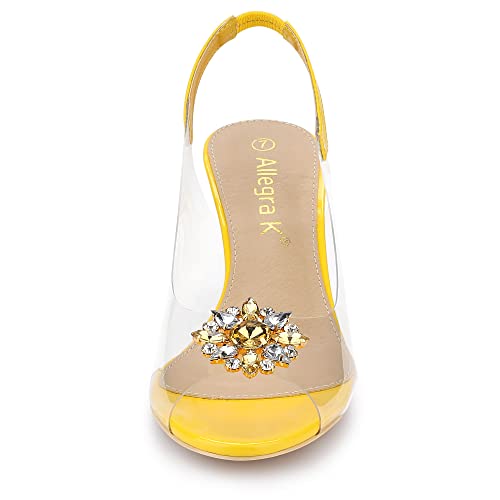 Allegra K Allegra K Women's Yellow Clear Slingback Wedges Rhinestone Transparent Peep Toe Heels 9 M US