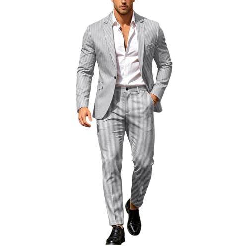 Conjunto genérico para hombre 2 piezas Slim Fit Smoking Elegante chaqueta de traje manga larga con un botón y pantalones ajustados, tejido ligero deportivo para boda, negocios, fiesta, comodidad
